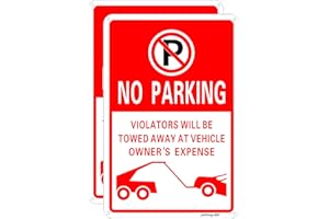 JOFFREG No Parking Sign,Violators Will Be Towed Away at Vehicle Owners Expense,20 x 30 cm,Reflective Aluminum,UV Printed,Weather Resistant,Waterproof,Durable Ink,Easy to Mount,Indoor Or Outdoor Use,2 Pack