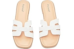 Ataiwee Women's Wide Width Flat Slide Sandals - Casual Criss Cross Strap Ladies Summer Shoes.