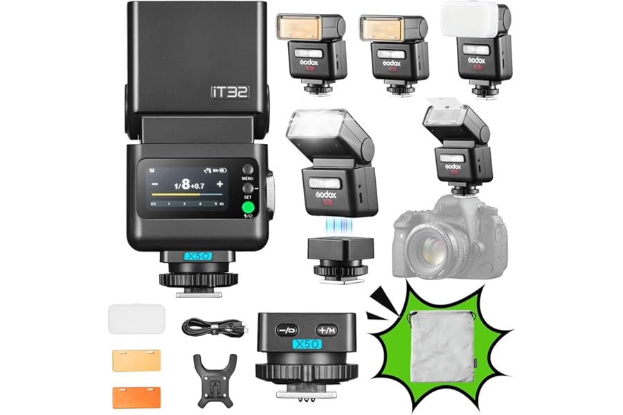 Godox iT32 TTL Mini Camera Flash with X5O Trigger for Olympus Panasonic, 2.4G HSS 1/8000s Camera Flash, Compatible with Olympus E-M10 III, E-M1, E-M10 II, PEN-F, E-PL8, E-P5, Panasonic G85, GX85
