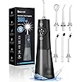 Bezvoi Water Flosser for Teeth Cordless: Professional Oral Irrigator LED Display 5 Modes, 300ML Water Tank, IPX7 Waterproof Electric Tooth Cleaner, Water Floss with 6 Jet Tips for Home Travel, Black