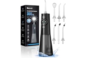 Bezvoi Water Flosser for Teeth Cordless: Professional Oral Irrigator LED Display 5 Modes, 300ML Water Tank, IPX7 Waterproof Electric Tooth Cleaner, Water Floss with 6 Jet Tips for Home Travel, Black