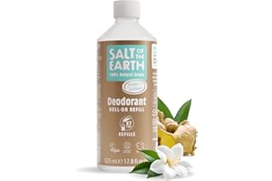 ‎SALT OF THE EARTH Natural Deodorant Roll On Refill by Salt of the Earth, Ginger & Jasmine - Vegan, Long Lasting Protection, Leaping Bunny Approved, Made in the UK - 525ml