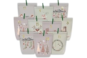 KOHMUI Adventskalender zum Befüllen, 24 Weihnachtskalender Papiertüten zum Selber Basteln, DIY Geschenktüten Kalender zum selber basteln, Kraftpapiertüten Advents Tüten Selbstbefüllen