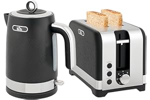 HOMCOM Kettle and Toaster Set, 1.7L 3000W Rapid Boil Jug Kettle with Otter Thermostat, Limescale Filter, 2 Slice Toaster with 7 Browning Controls, Crumb Tray, Black