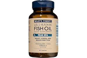 Wiley's Finest Wild Alaskan Fish Oil Peak EPA - Triple Strength Peak EPA and DHA - 1000mg Omega-3s, SQF-Certified - 60 Softgels (60 Servings)