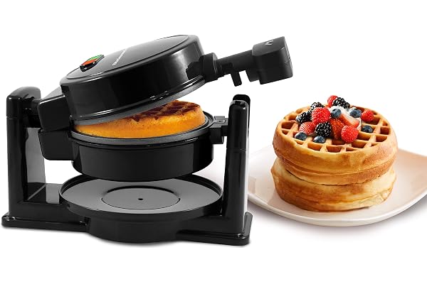 Elite Gourmet EWM460 Våffeljärn, för belgiska våffeler, non-stick belagda, roterbara, 3,2 cm tjocka våfflor, rosti, keto snacks, smörgåsar, ägg, lätt att rengöra