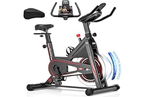 DMASUN Indoor Exercise Bikes for Home Gym Use with LCD Display, Spin Bike with Tablet Holder & Comfortable Seat Cushion, Super Quiet Fitness Bike for Home Cardio Workout with Heart Rate Sensor