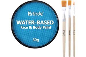 ERINDE Blue Face Paint Palette, Water Based Face & Body Paint, Cream Makeup Palette With Makeup Brushes, Non-Toxic, Blendable, Highly Pigmented, Facepaint for Fancy Ball, Parties, Club, Night-Out, 30g