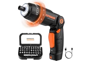 DOVAMAN Destornillador Eléctrico, Atornillador Eléctrico con 31 Puntas, Batería de 4V y 2000mAh, Mango de 3 Posiciones, 6 Niveles de Torque, LED y Linterna, con Estuche de Accesorios - DES01A