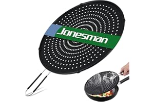 Jonesman Couvercle Anti Eclaboussure 32.5cm,Couvercle Anti Projection Multifonctionnel, Noir Couvercle Silicone Antiprojections, Couvercle Anti éClaboussures ProtèGe La Peau des BrûLures