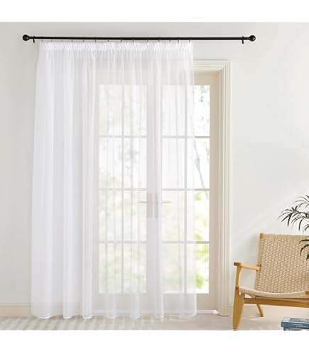 MIULEE Gordijnen met bloemen borduurwerk, wit voor woonkamer, slaapkamer gordijn transparant met ogen, set van 2 voile bloemen doorzichtige gordijnen, elke H 200 X B 140cm