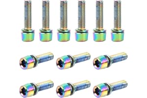FANGEHONG 12 Pcs Bicycle Stem Bolts, M5x18mm Bike Stem Fixed Screws Stem Bolts with Washers, 6 Colors Handlebar Stem Screws, Stainless Steel Bike Disc Brake Caliper Bolts for Road Mountain Bicycle (Multicolor)