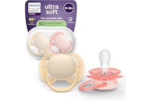 Philips Avent Sucettes ultra-douces - Tétines orthodontiques, pour bébés de 0 à 6 mois, collerette souple,en silicone souple d'origine végétale, sans BPA, lot de 2, SCF091/38