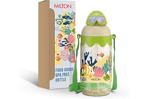 MILTON Sage 450 Sipper PET Water Bottle for School Kids | Food Grade & BPA Free | Leak Proof & Durable | Easy to Carry Loop | Ideal for Home, School & Office Use, 445 ml, Green