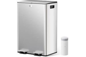 YASHE Dual Rubbish Bin with Lid, 2x30L Large Capacity Recycling Bin for Kitchen, 2-Compartment Pedal Bin with 20 Trash Bags, Removable Inner Buckets, Soft Close, 2 Carbon Filters