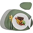 Double Side Leather Placemats and Coaster Sets of 6 - Washable Non Slip Table Mats Hot Resistant for Dining Table (Olive-Grey, 6 Placemats + 6 Coasters)
