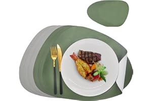 HUSPOX Double Side Leather Placemats and Coaster Sets of 6 - Washable Non Slip Table Mats Hot Resistant for Dining Table (Olive-Grey, 6 Placemats + 6 Coasters)