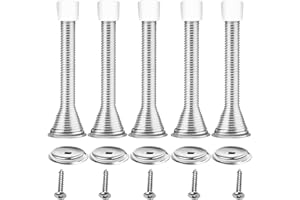 UOWAN 5 Pcs Spring Door Stops Wall Mounted Doorstop Metal Door Stoppers Long Silver Door Stops Chrome Door Stop Stainless Steel Rubber Door Stopper Indoor Outdoor Doorstops with Screws for Skirtings Walls