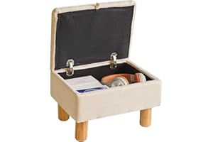 Aibiju Reposapiés con Almacenamiento, Reposapiés Otomano Pequeño, Reposapiés de Tela con Patas de Madera para Sala de Estar, Dormitorio, Entrada, Beige, YD-JD1361