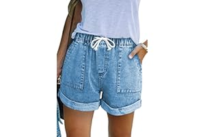 GOLDPKF Womens Denim Jean Shorts Cotton Casual Drawstring Elasticated Waist Shorts Summer Stretch Hot Pants