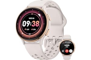 AIMIUVEI Reloj Inteligente Mujer con Llamadas, 1.27'' Smartwatch 100 Modos Deportivos, Índice UV, 24H Pulsometro SpO2 Estrés Ánimo, Seguimiento del Ciclo, Monitor de Sueño, IP68 iOS Android Marfil/Oro