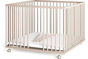 Sämann® Laufgitter 100x100 cm mit Matratze und Schlupfsprossen, stufenlos höhenverstellbar, Baby Laufstall, Buche, gummierte Rollen, natur Buche