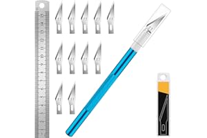 Artcut 1 Pz Coltello Artigianale Coltello Hobby Coltello Exacto con 11 Pz Kit Lame in Acciaio Inossidabile, 1 Pz Acciaio 15 CM Righello per Arte, Scrapbooking, Stencil (Blu)