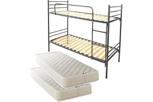 Filoben-com Letto a Castello NERO ANTRACITE 200x80 Metallo Ferro,Acciaio, Rete a doghe Completo di 2 materassi in Offerta Made in Italy
