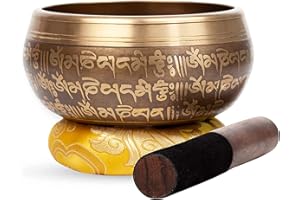Set di ciotole tibetane di grandi dimensioni, facili da giocare, design mantra consapevolezza meditazione, guarigione del suono, regalo di Himalayan Bazaar