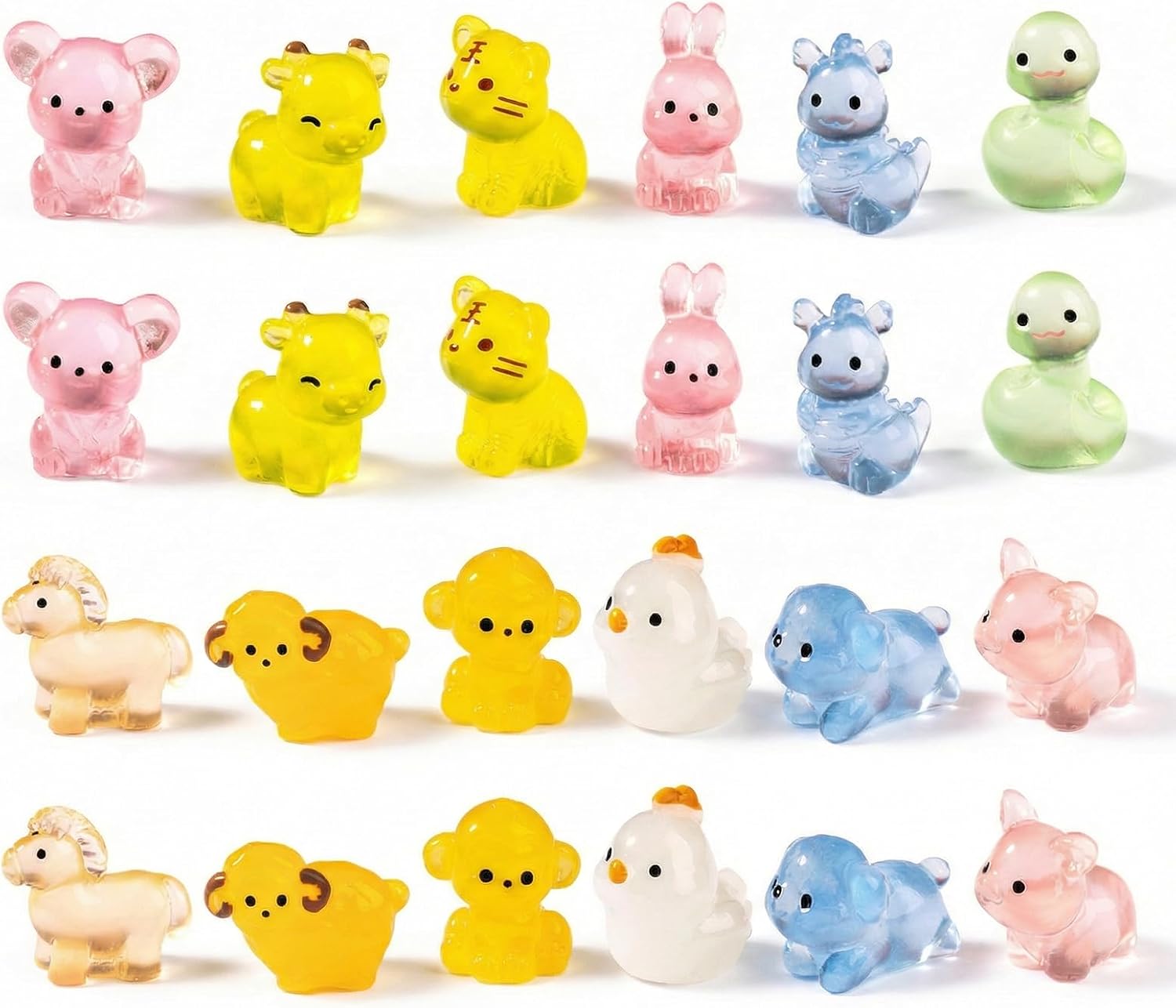 JYXNU 24 piezas de animales pequeños de resina, mini animales de resina que brillan en la oscuridad, para manualidades, figuras en miniatura para acuario, casa de muñecas(12 tipos de animales)
