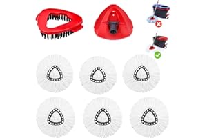 BOWEITI Lot de 6 têtes de Balai de Rechange et 1 brosses à récurer compatibles avec Le système Viled EasyWring 1 Tank - pour Salle de Bain, Cuisine, carrelage, Nettoyage Mural - Blanc