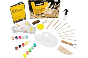 ‎DIBYS DIBYS Töpfer-Set für Zuhause | Starter mit Modellier-Werkzeug, Ton Lufttrocknend in Weiß, Farben & Pinsel | DIY zum Töpfern für Kinder & Erwachsene | Kreativ | Geschenk-Ideen