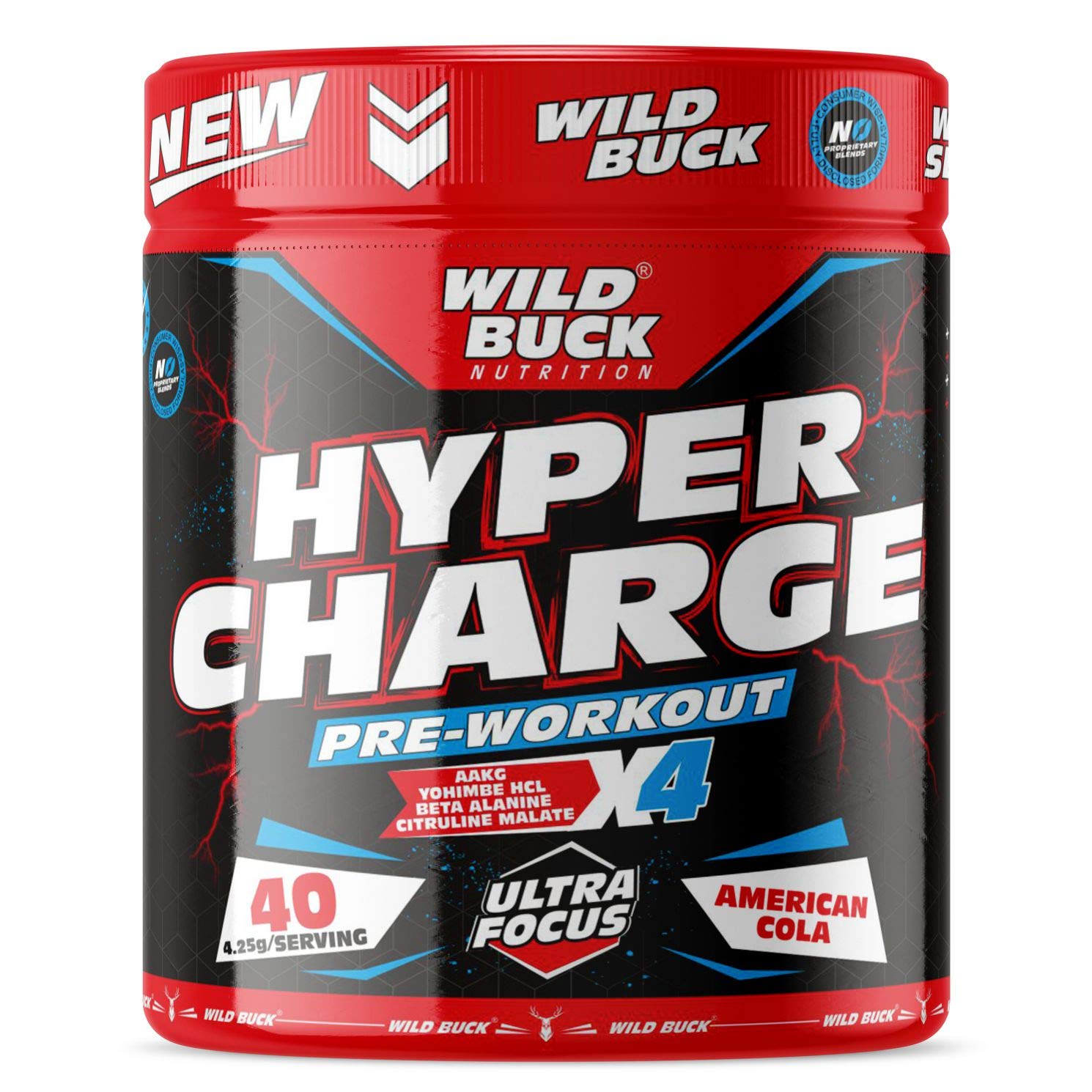 WILD BUCK Hyper Charge Pre-X4 Hardcore Pre-Workout Supplement Powder with Creatine Monohydrate, Arginine AAKG, Beta-Alanine, 