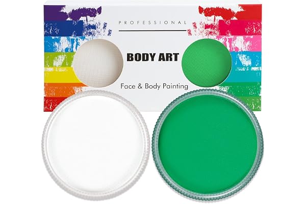 FLYISH DIRECT Maquillage Enfants Carnaval - 2 x 30g Grandes Couleurs de Peinture Visage Enfant - Maquillage Visage Enfant Deguisement - À base d'eau - Blanc + Vert
