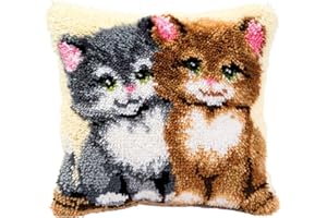 VERVACO Knüpfkissen Set Deko Kissenbezug Knüpfset für Anfänger Katzen Basteln Erwachsene Kreativ DIY Handarbeit Set Kissen zum Selber Knüpfe ca. 40 x 40 cm Latch Hook Kit Knüpfhaken Zubehör Kissen