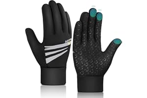 AOTOW Guanti invernali da ciclismo per bambini, con touchscreen, invernali, in pile, antivento, con antiscivolo, per 4-12 anni, colore nero