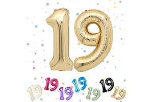 VUCDXOP Light Gold Number 19 Balloon, 3 Pack, 40" Helium Foil Balloons, Perfect for 19th Birthday, Anniversary Parties, Unisex Kids