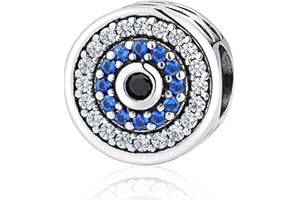 YASHUO Breloque mauvais œil en cristal bleu pour bracelets Pandora - Argent sterling 925 - Pierre porte-bonheur - Compatible avec les bracelets européens à chaîne serpent, Cristal, Zircone cubique
