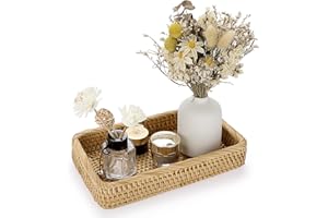 IGNPION Rattan Serving Tray Decorative Display Table Storage Toilet Tank Paper Desktop Organiser for Kitchen, Makeup, Vanity, Napkin, Candle, Ornament(Natural color), 25x15cm (IGPUK0518)
