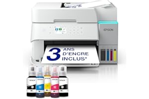 Epson Solution d’Impression A4 Blanche EcoTank ET-3956 avec Wi-FI, réservoirs d’Encre AirPrint, Chargeur de Documents, Impression, numérisation et Copie Recto Verso + Jusqu’à 3 Ans d’Encre Inclus