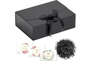 EGEKTBH Gift Box with Ribbon, Present Boxes with Lids, Greeting Card, Shredded Paper, Gift Packaging Decorative Box, Presentation Boxes for Halloween, Christmas, with Shredded Paper, Cards (BLack-26.5x19x8cm)