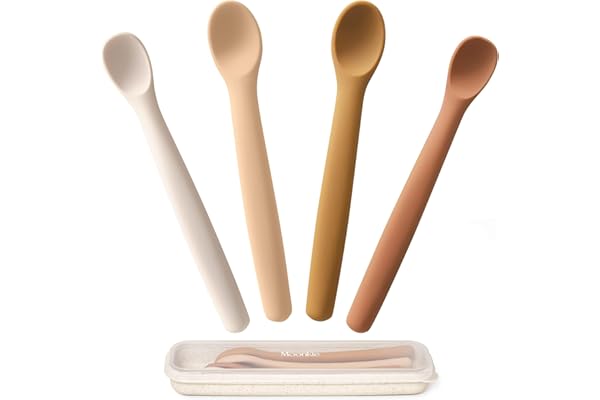 Moonkie Cuillere Bebe(4PCS), Cuilleres en Silicone, Cuillere Bebe Apprentissage, Cuillère Souple pour 1er Phase du Bébé, Cuillère Bébé d'Entraînement, Idéal pour Auto-Alimentation et Sevrage Guidé