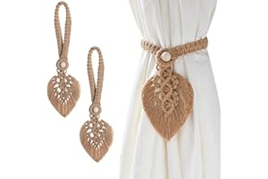 IVEOPPE 2 Stück Vorhang Raffhalter Boho Deko - Raffhalter Boho Vorhanghalter, Baumwolle Makramee Gardinenhalter Tiebacks Vorhang Clips Feder Gardinenklammern für Vorhänge Gardinen Deko (Braun)