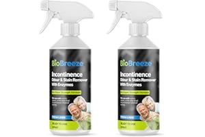 BioBreeze Incontinence Odour & Stain Remover Spray With Bio Enzymes Human Urine/Soiling Cleaner For Elderly Care Enzymatic Formula Super Strength Fresh Linen 500ML (Pack of 2)