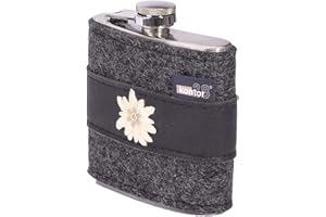 ‎KONTOR28 kontor28 - Design Flachmann mit Hülle aus 100%Natur Filz + Büffel Leder, auslaufsicher aus hochwertigem Edelstahl, handgefertigt Made in Germany, für Spirituosen, Outdoor, Wandern, Ski, anthrazit grau