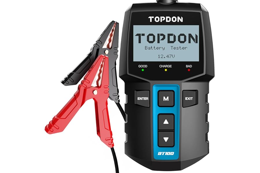 TOPDON BT100 Car Battery Tester, 12V 100-2000CCA Battery Tester with Cranking Charging Tests, Digital Auto Battery Analyzer for Car Truck Motor Boat ATV SUV, Ideal for DIYers & Auto Repair Shops