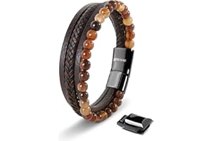 SERASAR | Pulsera Premium para Hombre en Cuero Genuino Negro y Marrón | Cierre Magnético de Acero Inoxidable | Incluye Joyero | Ideal para Regalar