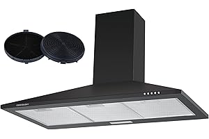 Cookology CH900BK/A 90cm Chimney Cooker Hood Extractor Fan 900mm with Carbon Filters, Energy Rated A, 3 Speed, Kitchen Wall Mounted Range Hood, Adjustable Height, Air Recirculating & Ducting - Black