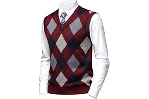 Herothorn Chaleco de Punto para Hombre Argyle Suéter Cárdigan sin Mangas Jersey con Botón Gentleman Clásico Grueso Tank Tops con Cuello en V Otoño Invierno