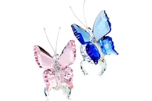 H&D HYALINE & DORA Lot de 2 figurines de papillon en cristal avec base en boule, décoration de table, presse-papier